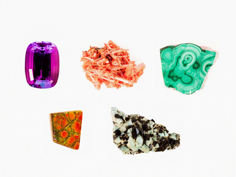 photo of several minerals and gems from the collection