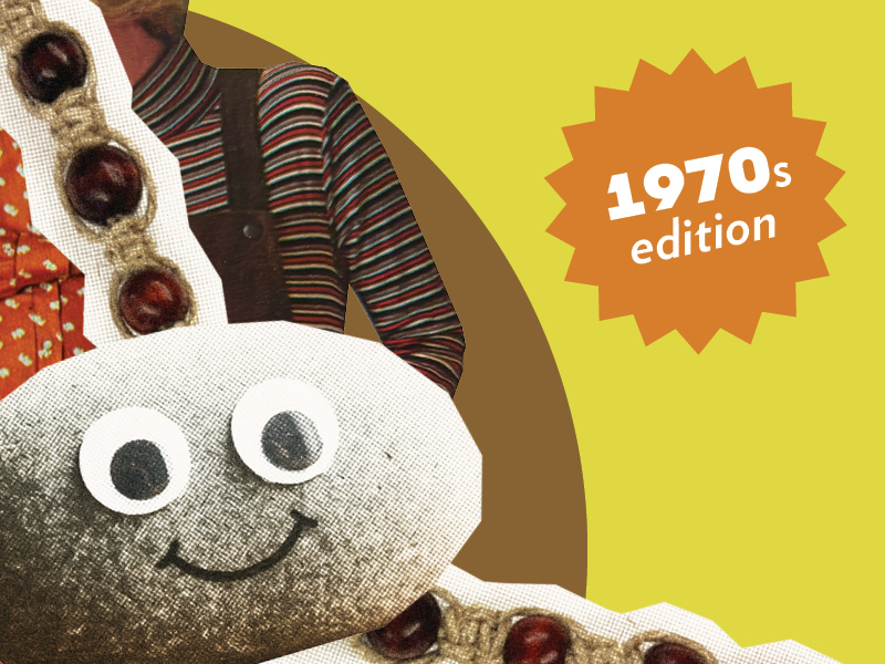pet rock and sticker that says 1970s edition