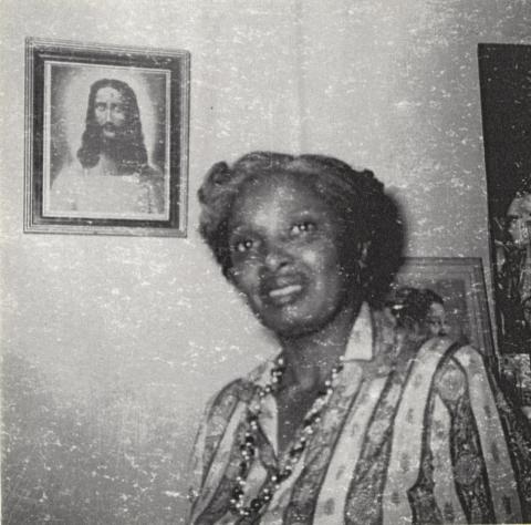 A black and white photograph of Hatti, owner of the Harlem Chicken Inn