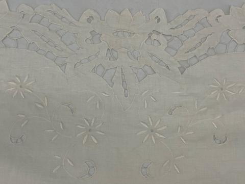 A close up of white lacey fabric.