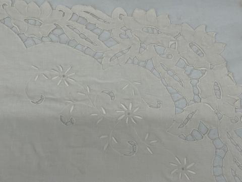 A close up of white lacey fabric.