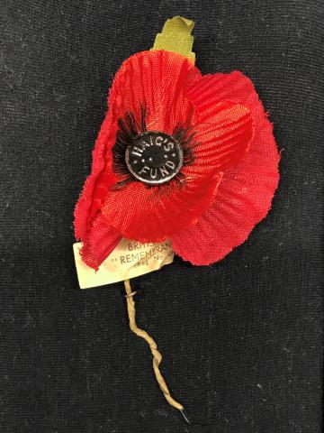 A vintage poppy pin from the Royal Alberta Museum