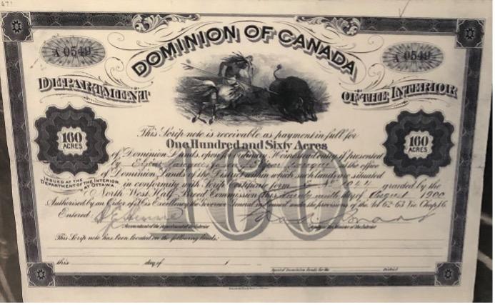 Script certificates were issued to many Métis applicants that could be redeemed for land or money to by land.